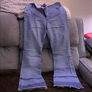 Blue jeans with flare bottoms